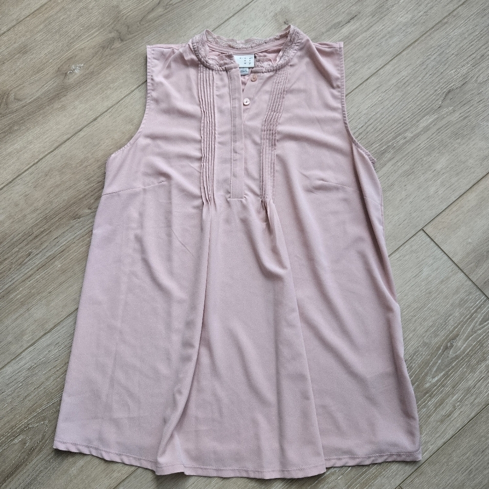 A New Day Women's Small Smoked Pink Sleeveless Tank Blouse EUC
